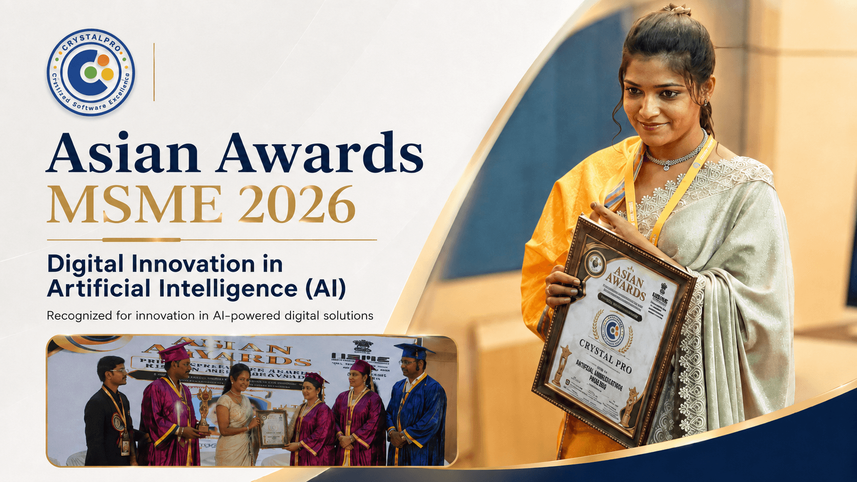 CrystalPro's Digital Innovation Award in Artificial Intelligence (AI) recognition at the Asian Awards MSME 2026.